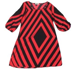 J&M Clothing Red and Black Geometric Dress S